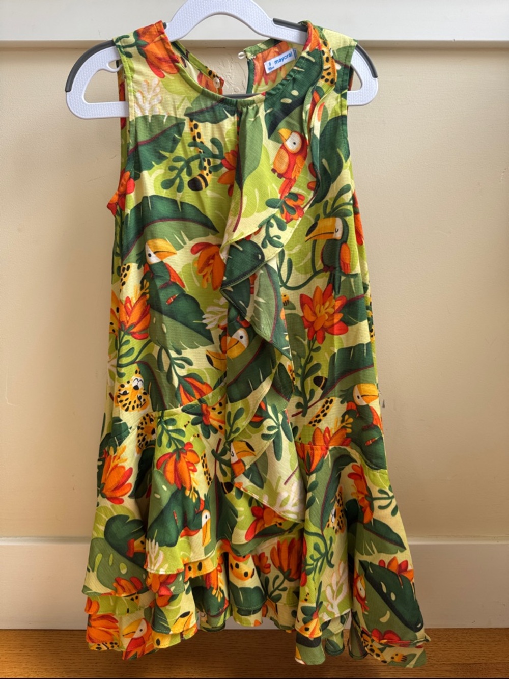 Mayoral Green and Orange Tropical Ruffle Dress